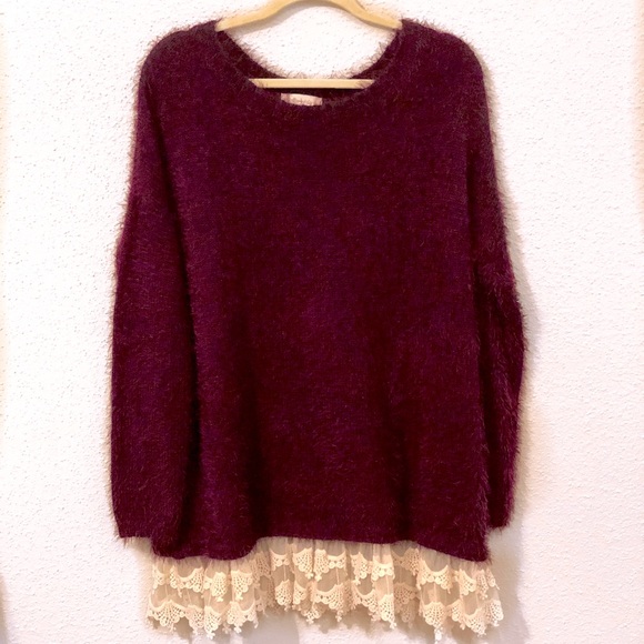 Altar'd State Sweaters - Maroon Oversized Fuzzy Sweater x Alter’d State